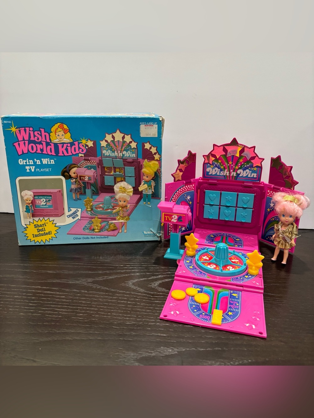 VINTAGE 1988 KENNER WISH WORLD KIDS GRIN N WIN TV TELEVISION PLAYSET W DOLL
